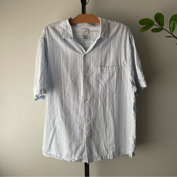 H&M Other - H&M Linen Cotton Striped Blue White Casual Button Down Shirt Mens Size XL